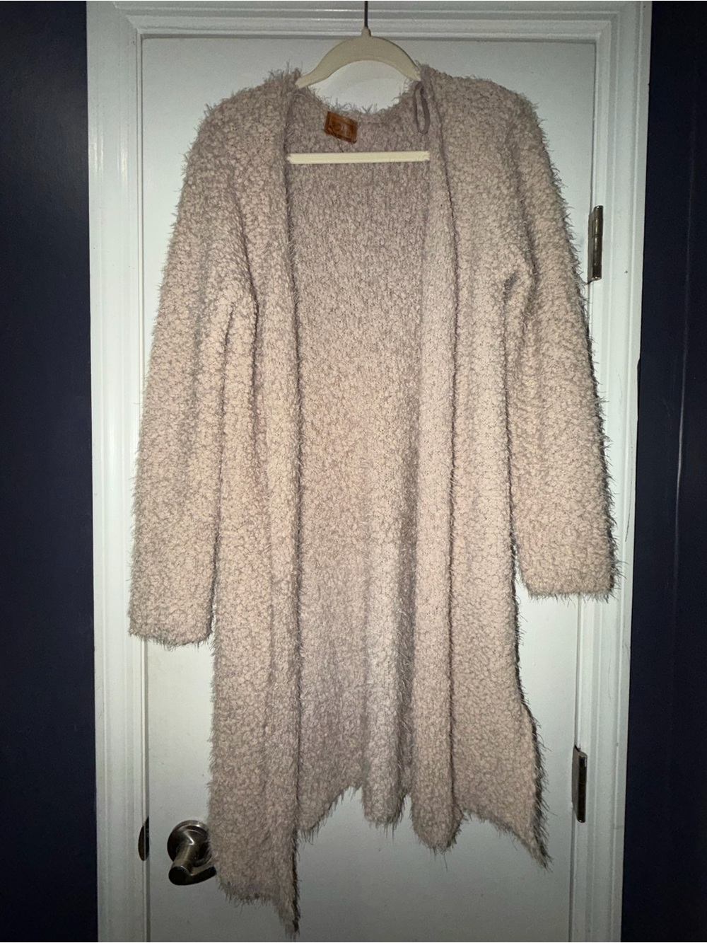 POL Cozy Open-Front Fuzzy Cardigan in Light Beige